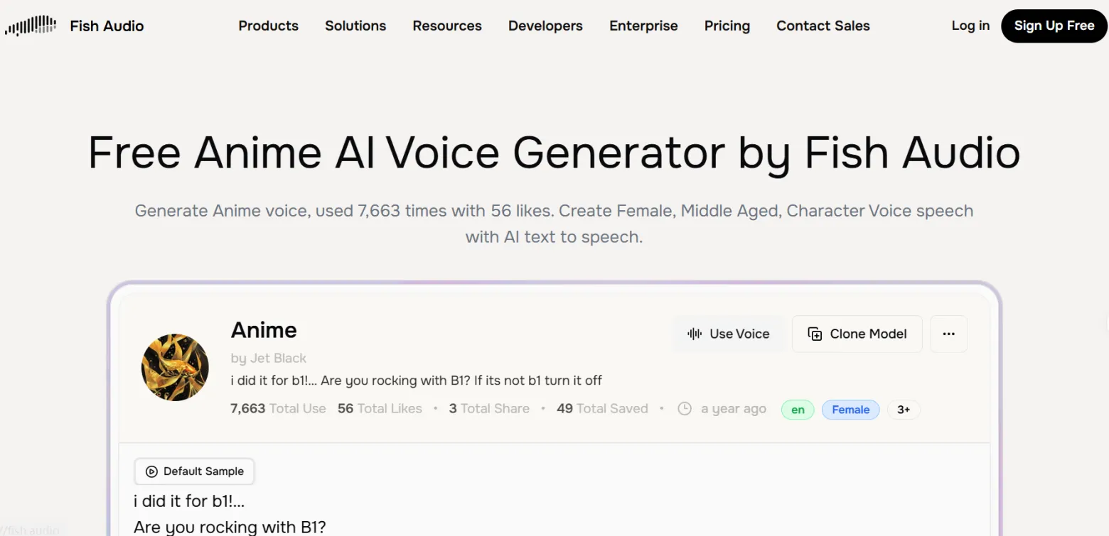 Free Anime AI Voice Generator by Fish Audio