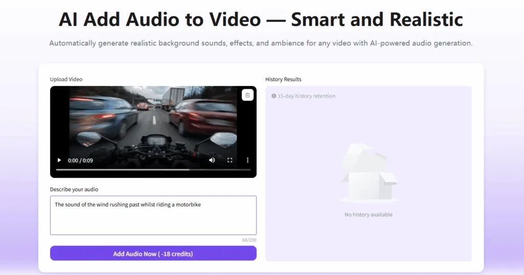 the interface of AI Add Audio to Video