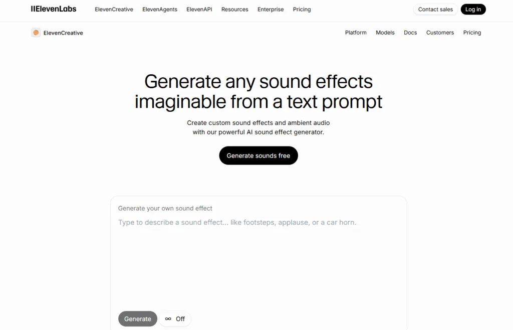 the interface of elevenlabs