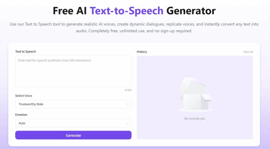 AI Dubbing free Spanish text to speech interface with emotion control