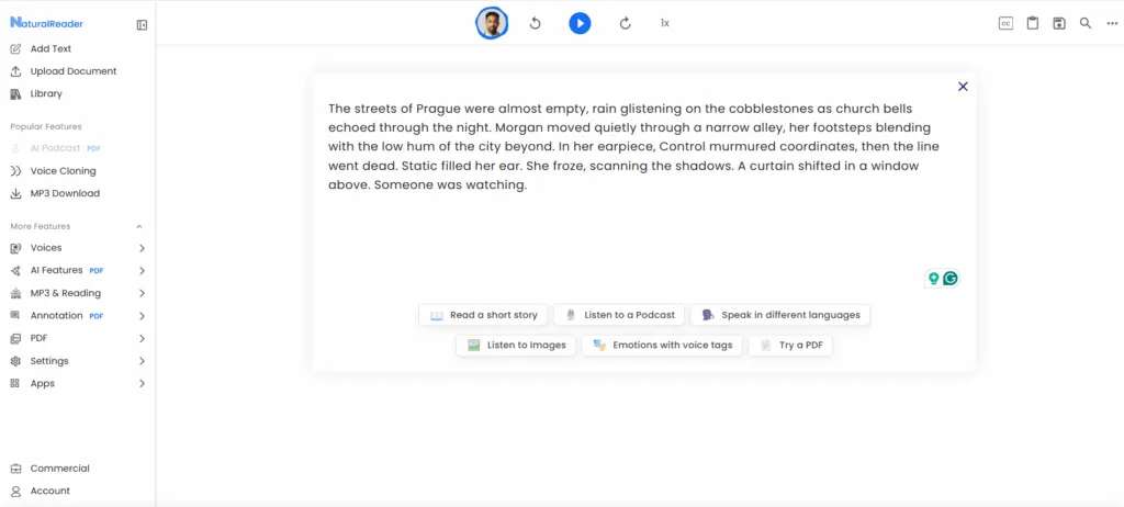 NaturalReader text-to-speech interface