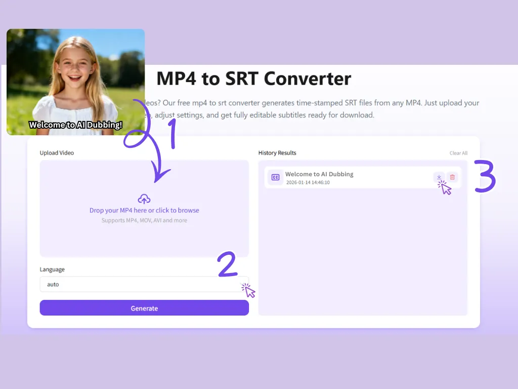 Step by step process of converting an video into subtitles.