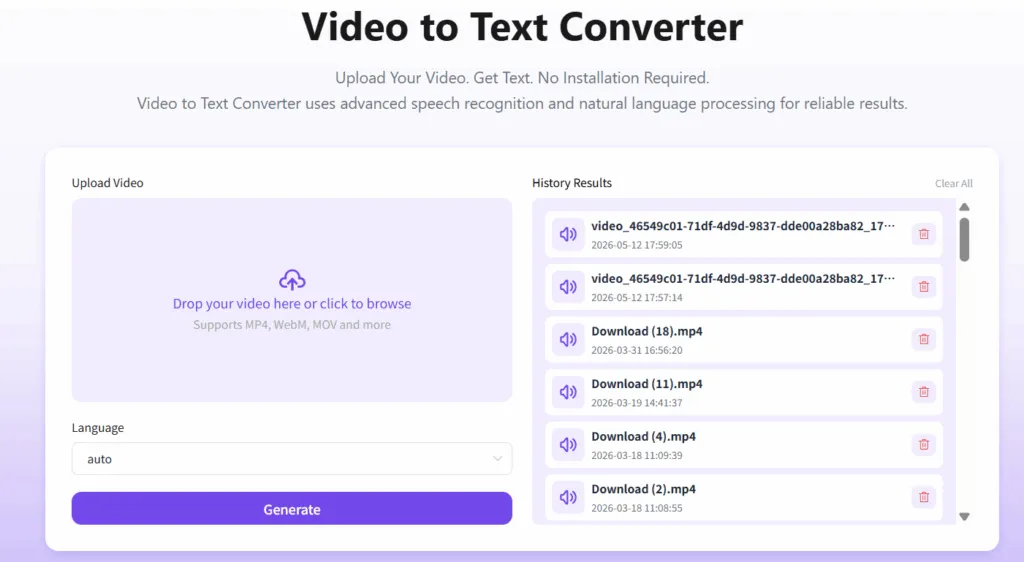 Demo of the video-to-text converter console