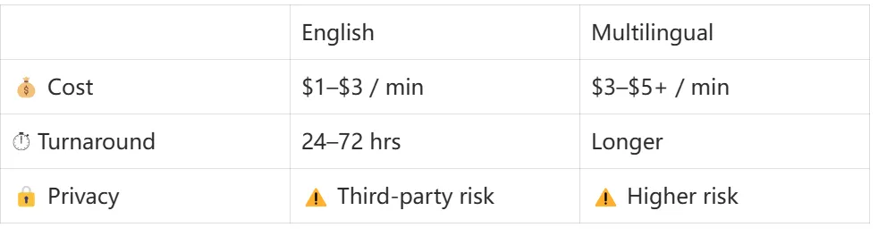 Transcription Price List for Outsourcing Agencies