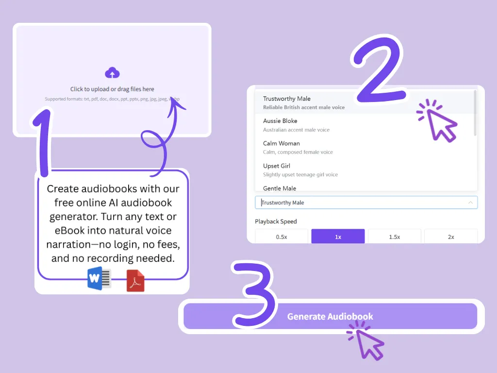 AI dubbing dashboard demonstrating the generation of pdf to speech
